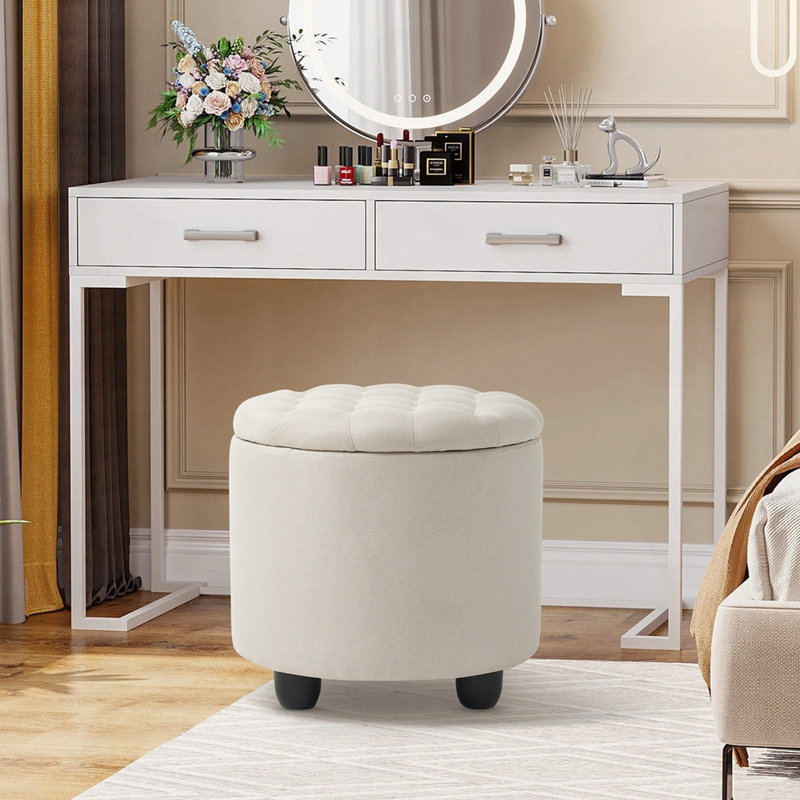 Repose-pieds capitonné avec rangement Modern, Lin beige