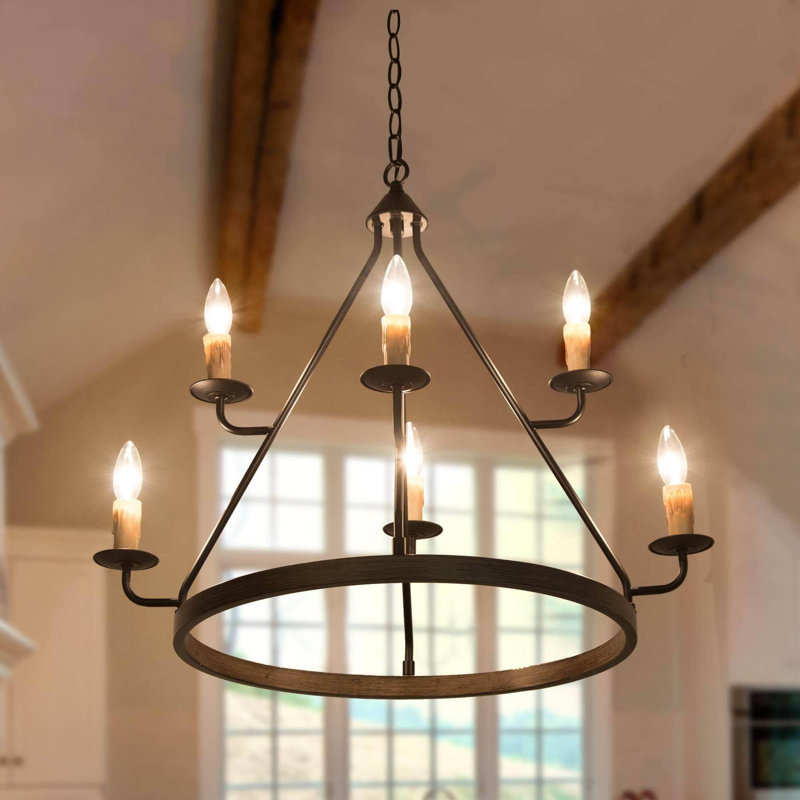 Setser 6 - Light Dimmable Wagon Wheel Chandelier