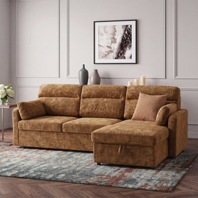 91''W Chenille Convertible L-Shaped Sectional Sofa Bed With Storage Two Pillows