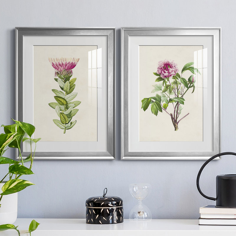 «Pretty Pink Botanicals IV», reproduction encadrée de qualité supérieure - prête à être accrochée, Cadre argenté