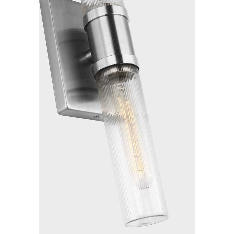 Keaton Two Light Vanity, 20" H x 5" W x 3.63" D, Clear Fluted, Brushed Nickel