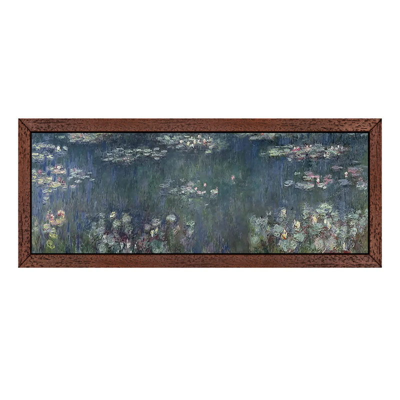 Waterlilies: Reflections, 1914-18 P by Claude Monet - Floater Frame Painting on Canvas, 30.48 cm H x 91.44 cm W, Brown Framed