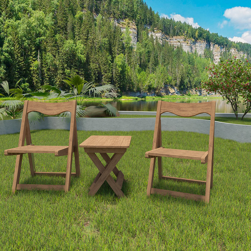 HIPS Material Outdoor Bistro Set Foldable Small Table And Chair Set With 2 Chairs And Table, Brown