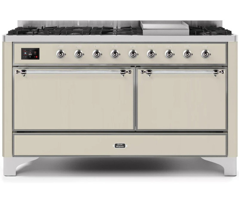 ILVE Majestic II Series 60 inch Dual Fuel Range with 9 Burners, Griddle (Glass Door), Copper/Emerald Green, Liquid Propane