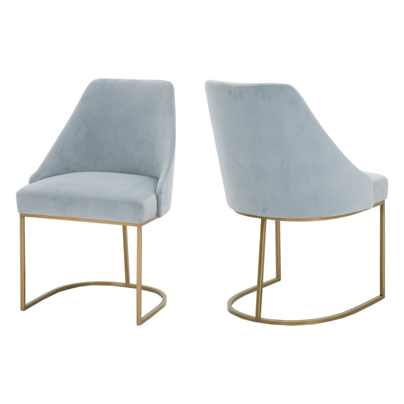 Chaise d'appoint rembourrée Bak, Velours bord de mer, Acier inoxydable doré brossé