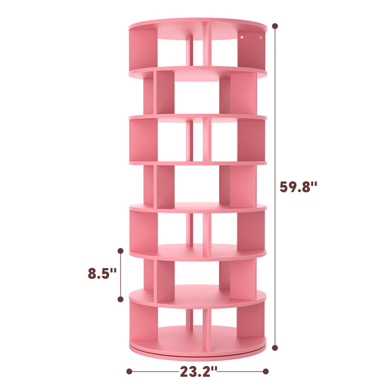 7-Tier Shoe Rack,32 Pairs-Rotating Shoe Storage Shelf, Pink