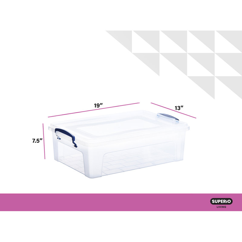 Bacs de rangement transparents avec couvercles, H 7,5 po x l 19 po x P 13 po, 22 qt