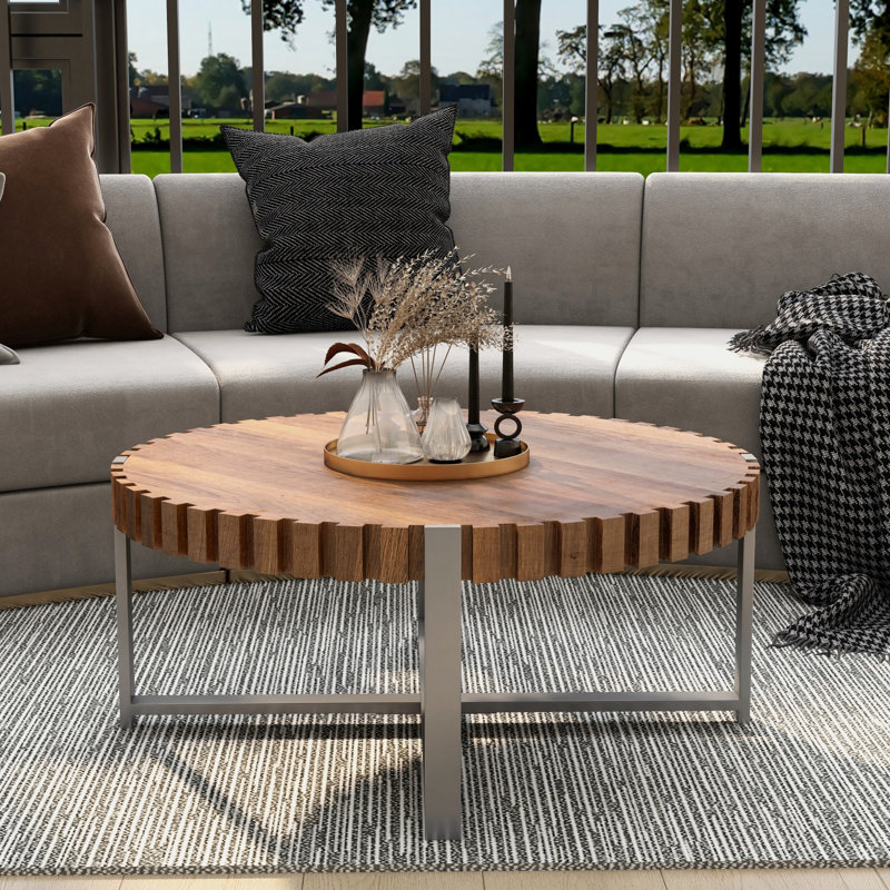 Table basse en grain de bois moderne - multifonctionnelle, pieds en métal argenté, plateau en MDF facile à nettoyer, assemblage rapide