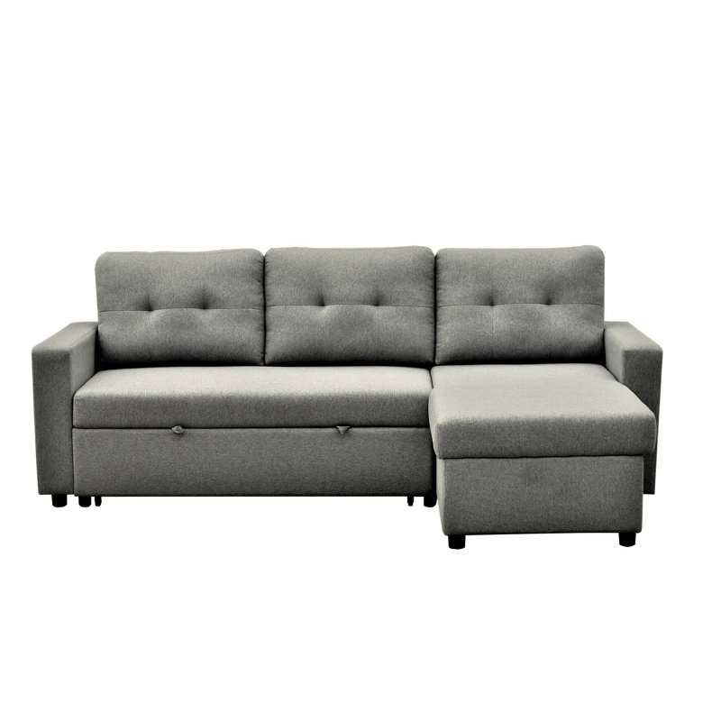 Canapé-lit modulaire en L gris, peu encombrant pour le salon, 3 lits gris,, Polyester gris