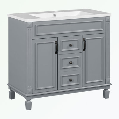 Derossitte 35.1'' Single Bathroom Vanity with Solid + Manufactured Wood Top -  Alcott HillÂ®, 83E6BA76E08F4D0199AAFEAB7531EFA2