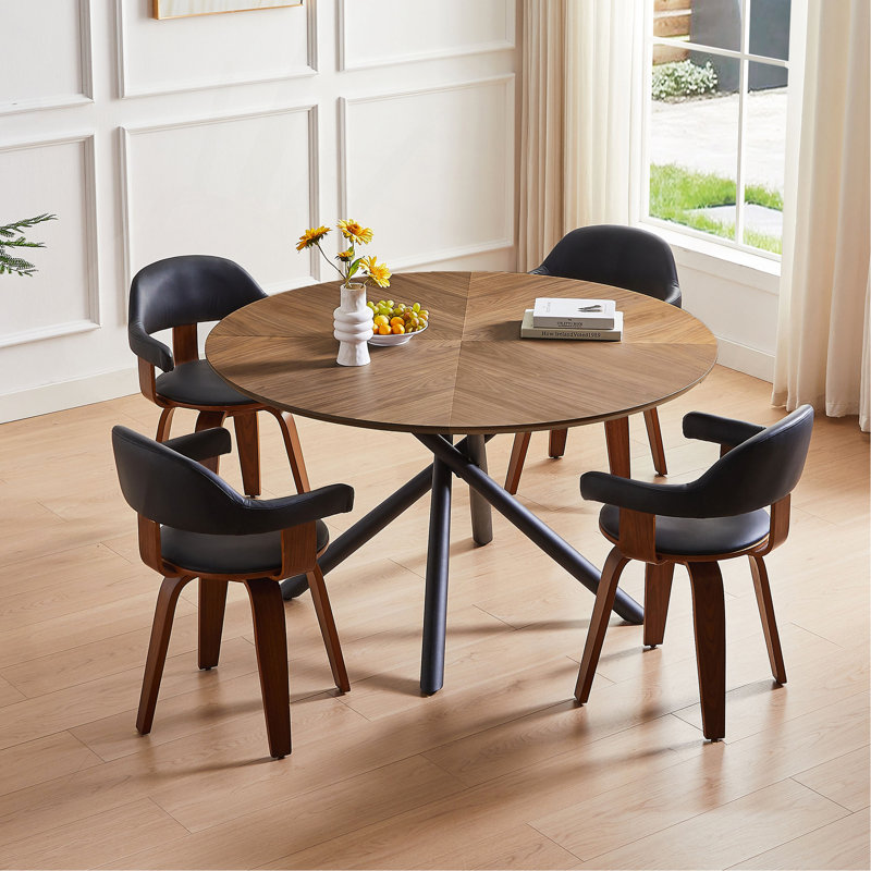 53.14'' Round MDF Coffee Table End Table Short Leisure Tea Table Cross Legs Metal Base, Easy To Assemble, Walnut