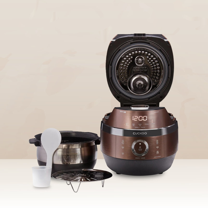 CUCKOO High Pressure Rice Cooker 6-Cup Uncooked / 12-Cup Cooked with Induction Heating Technology, Versatile Rice Maker with 16 Menu Options and Steam Plate, Voice Guide, Copper (CRP-JHR0609F)