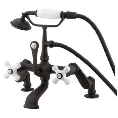 Hot Springs Triple Handle Deck Mounted Clawfoot Tub Faucet with Handshower