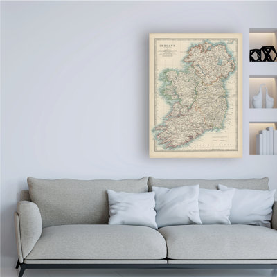 Impression d’art graphique sur toile tendue Johnstons carte d’Irlande par Johnston