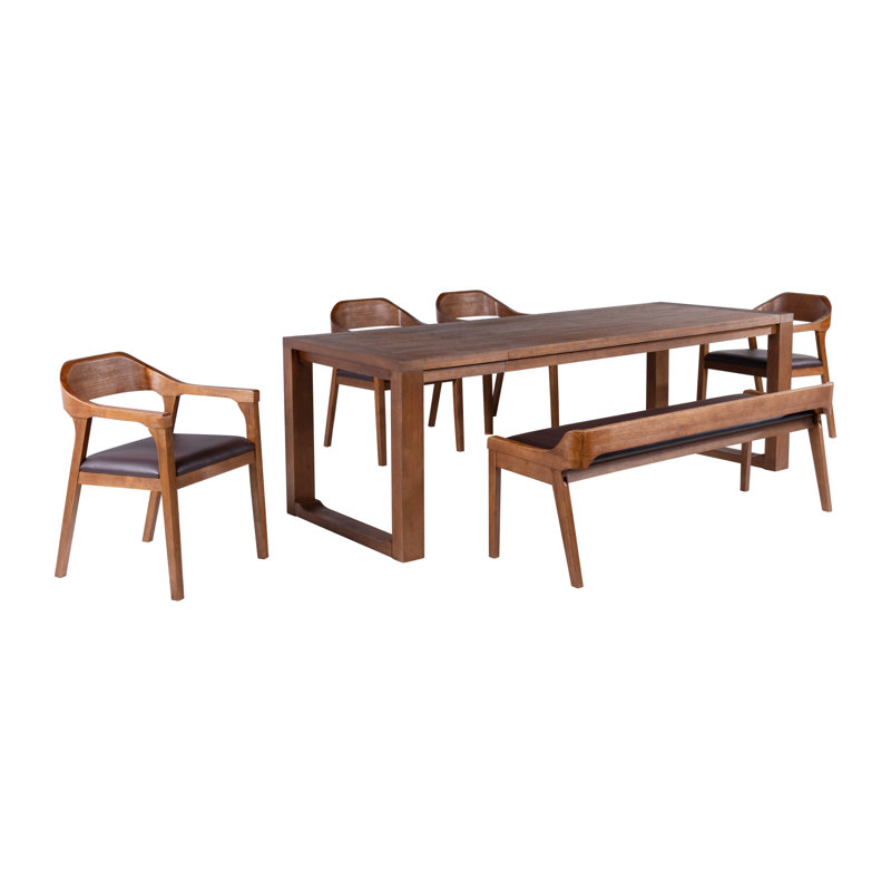 Aybri Drop Leaf Solid Wood Dining Set, 6 Pieces: Table,1 bench,4 Chairs