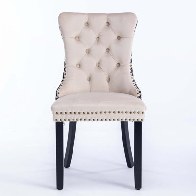 Chaise rembourrée capitonnée en velours de bois massif