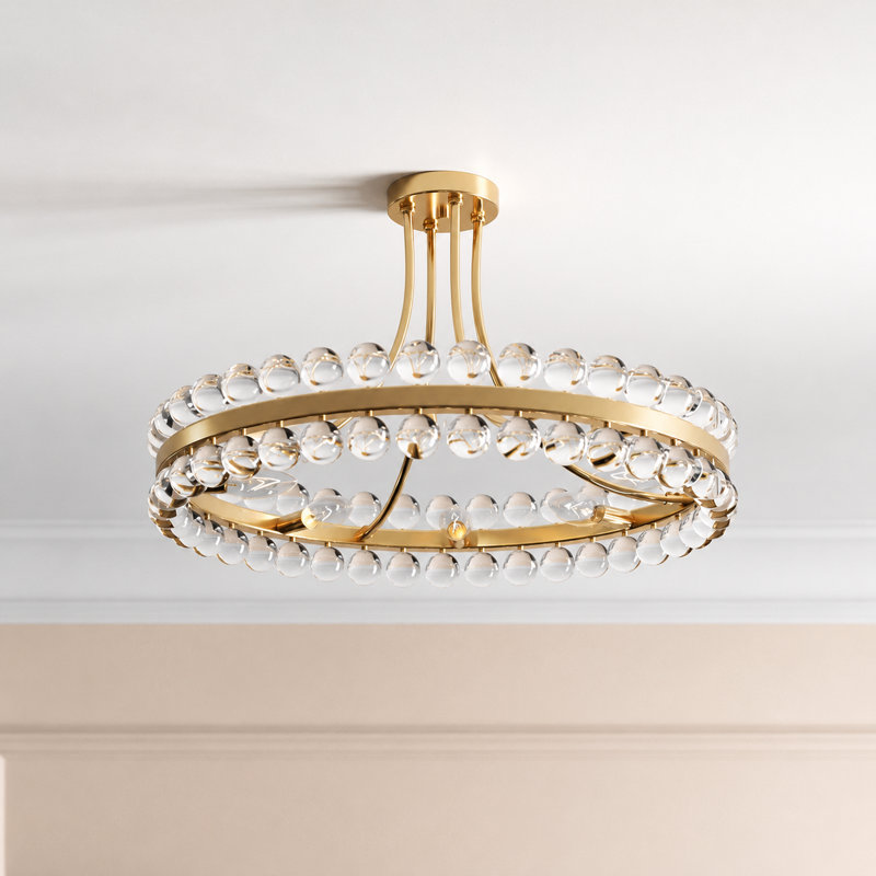 Jackeline  8 - Lights 24'' Antique Brass Modern Chandelier Style Circle Semi Flush Mount Lighting Fixture For Living Room