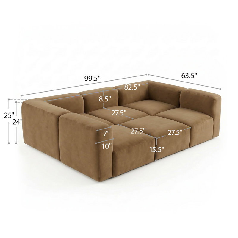 Canapé modulaire surdimensionné en velours Modular Performance, Velours brun clair