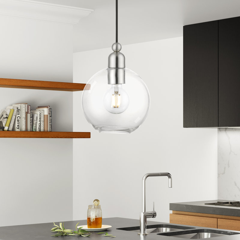 Luminaire suspendu en dome à 1 lumière, Nickel brossé