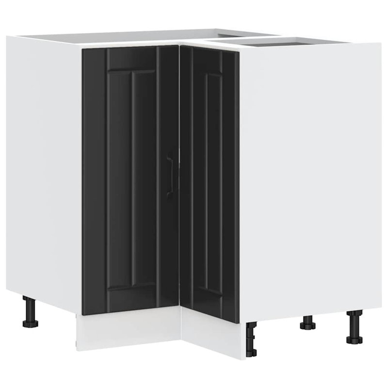 Kitchen Corner Base Cabinet Lucca High Gloss Engineered Wood, Black