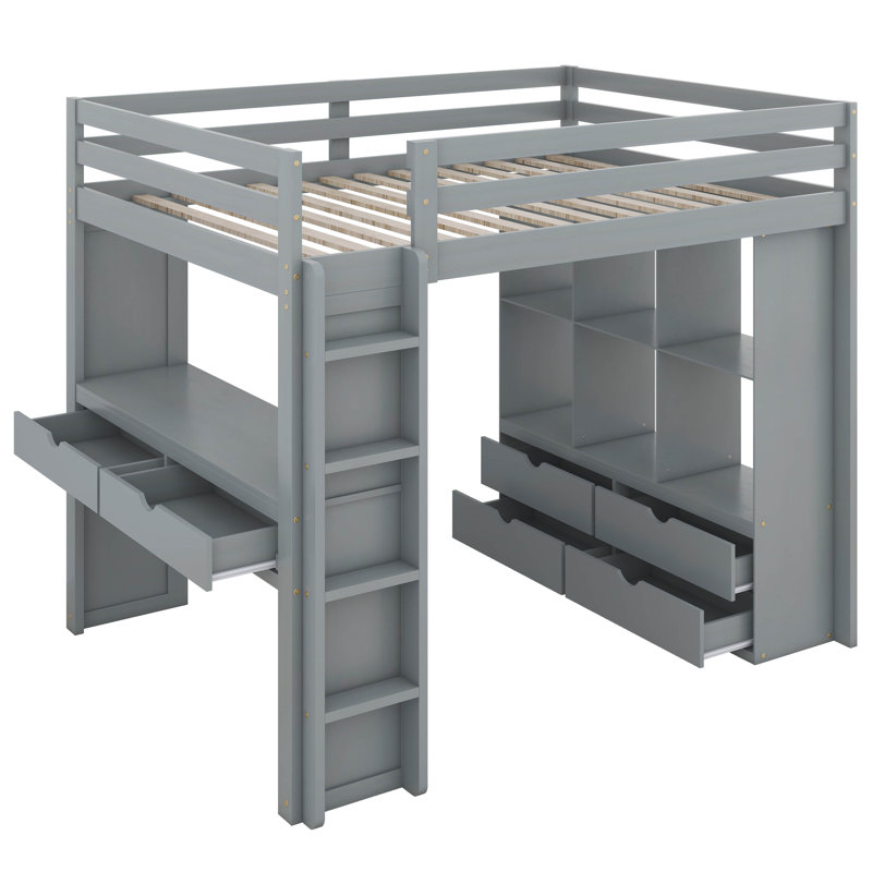Jashay Kids Full Loft Bed with Drawers, Gray