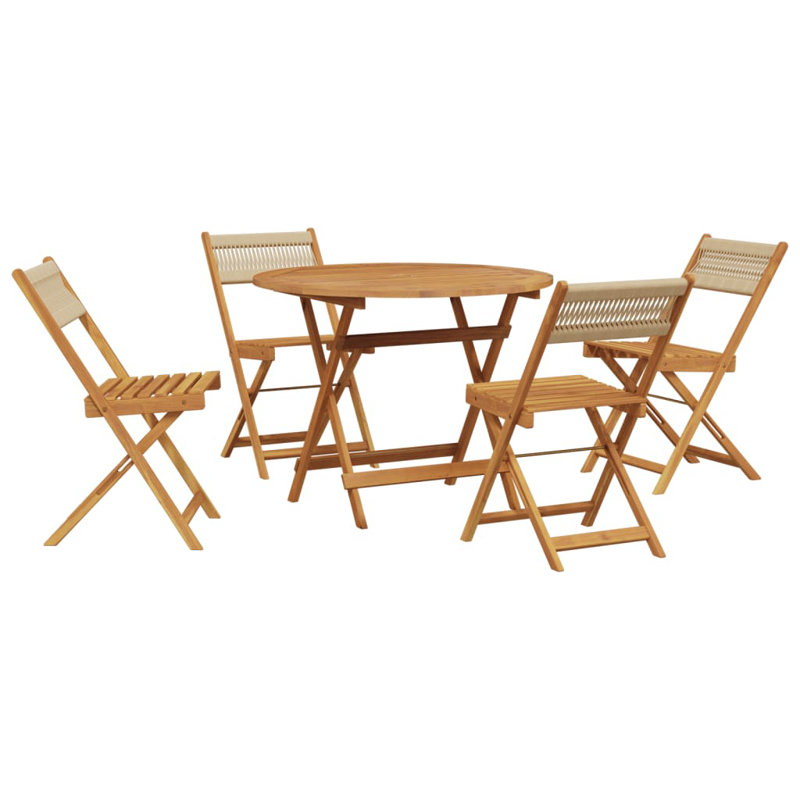 4 - Person Acacia Wood Patio Dining Set with Round Table, Beige