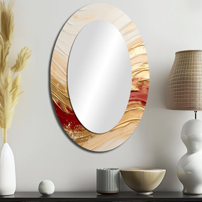 Miroir décoratif abstrait ovale sur métal doré et rouge