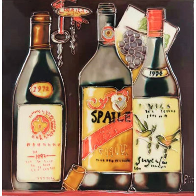 8x8" 3 Bottles with loose cork (Spaile) Ceramic Art Tile Trivet Hot Plate