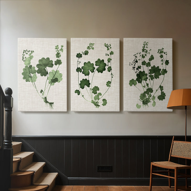 «Forest Foliage on Linen I», toile tendue sur mesure - 3 pièces, H 36 po x l 72 po