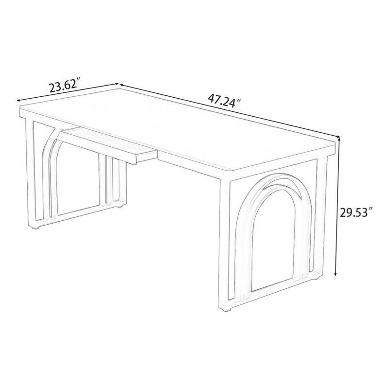Bureau en pierre noire avec tiroirs, H 29,53 po x l 47,24 po x P 23,62 po