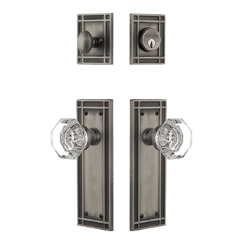 Nostalgic Warehouse Mission Entry Set with Waldorf Crystal Knob, Antique Pewter, 2.375