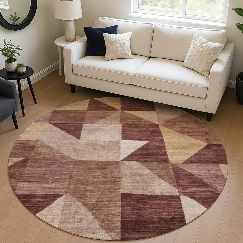 Machine Washable Indoor/Outdoor Jourdan ACN2373 Geometric Rug, Round 8'