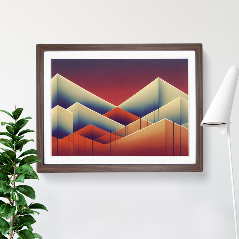 Hewarming Abstract Mountains - Single Picture Frame Print, 34cm H x 46cm W x 2cm D, Walnut