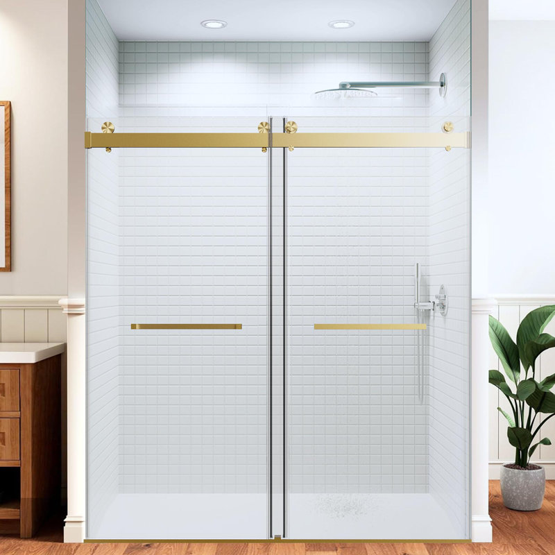 68"-72" W x 76" HDouble Sliding Frameless Soft-Close Shower Door , Brushed Gold
