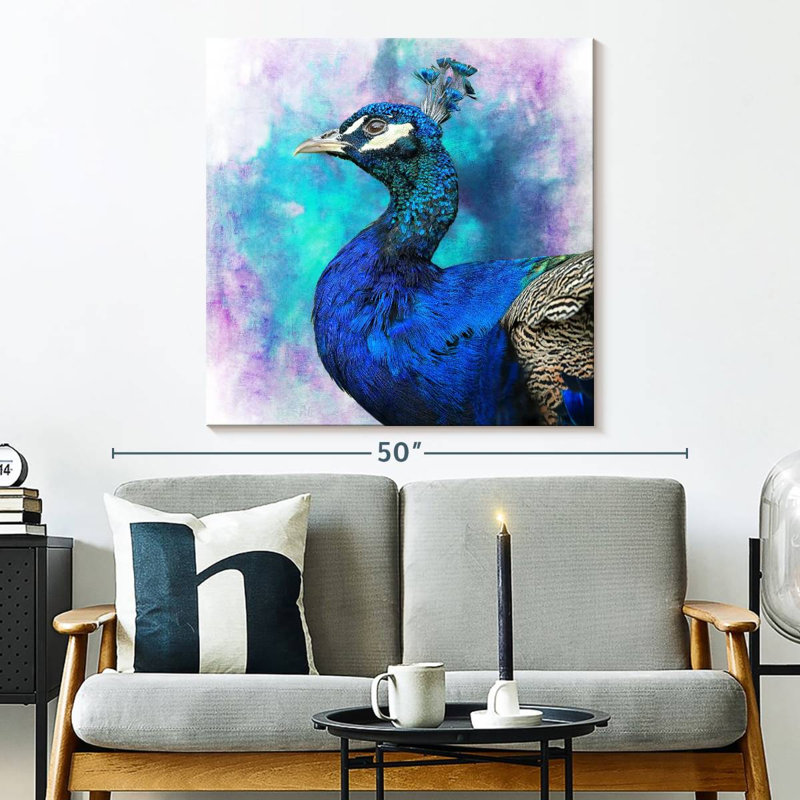 Fier paon bleu Brampt, H 33 po x l 33 po