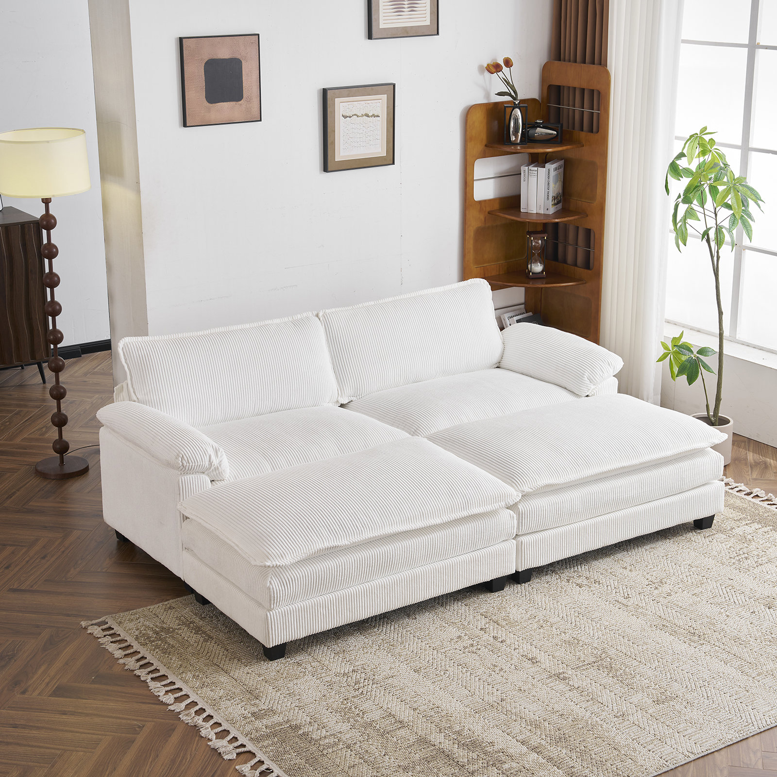 Latitude Run® 90'' W Corduroy Modular Cloud Couch Comfy Sofa with Two Ottoman & Reviews | Wayfair