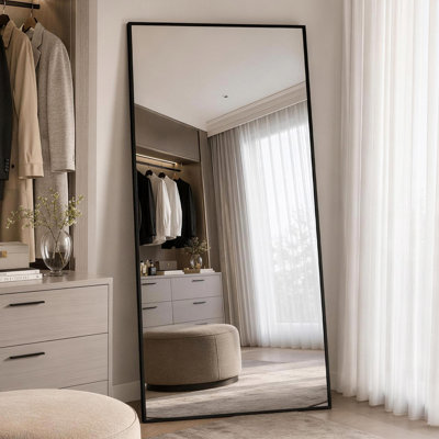 Miroir rectangulaire surdimensionné en métal sur toute la longueur, 3 voies d'installation sur pied, miroir incliné et mural pour chambre à coucher, salon, vestibule et salle de sport