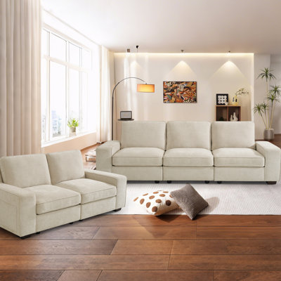 Modern Modular Chenille Sectional Sofa Set 5/6/7/8 Seater with Seat Storage and USB Charging Portã€Side Pocket for Living Room and Apartment by Latitude Run