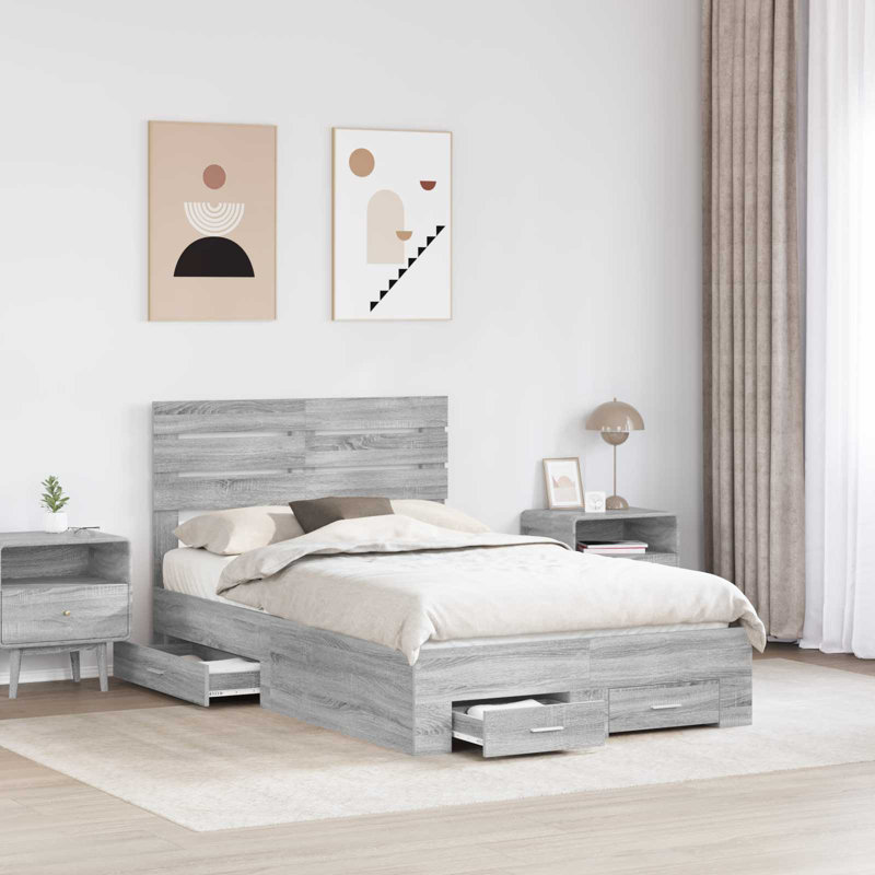 Bed, European Double (140 x 200 cm), Grey Sonoma