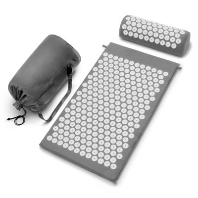 Sivan Health and Fitness Acupressure Mat and Pillow Set - Grounding Mat for Stress, Back & Neck Pain - Acupuncture Point Massage Mat for Muscle Relaxation, Sciatica, & Meditation - Includes Carry Bag, Gray