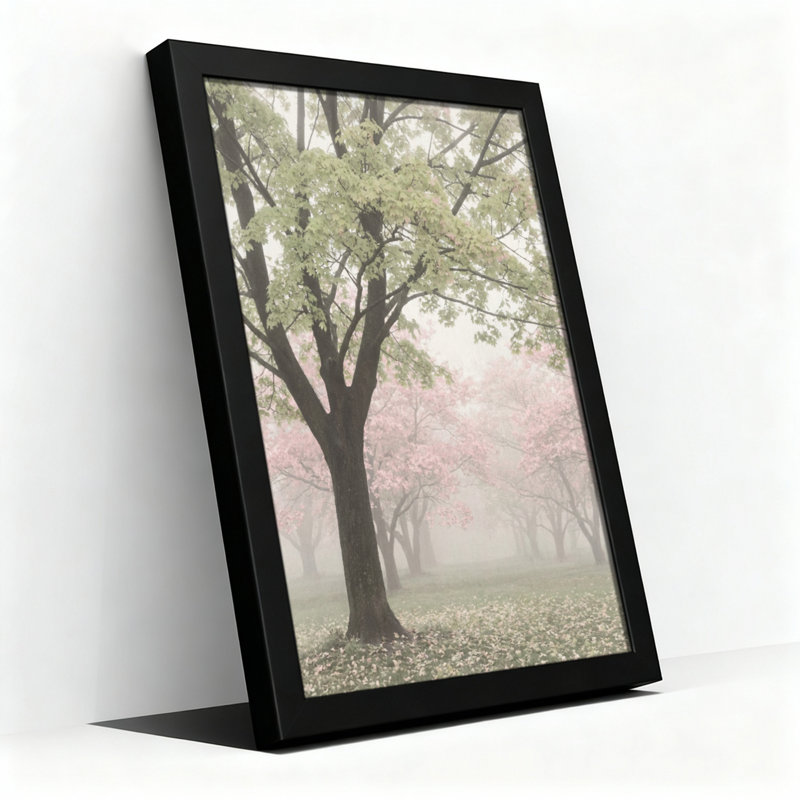 Ensemble de 1 tableau sur toile représentant un paysage de forêt de cerisiers en fleurs, H 30 po x l 20 po