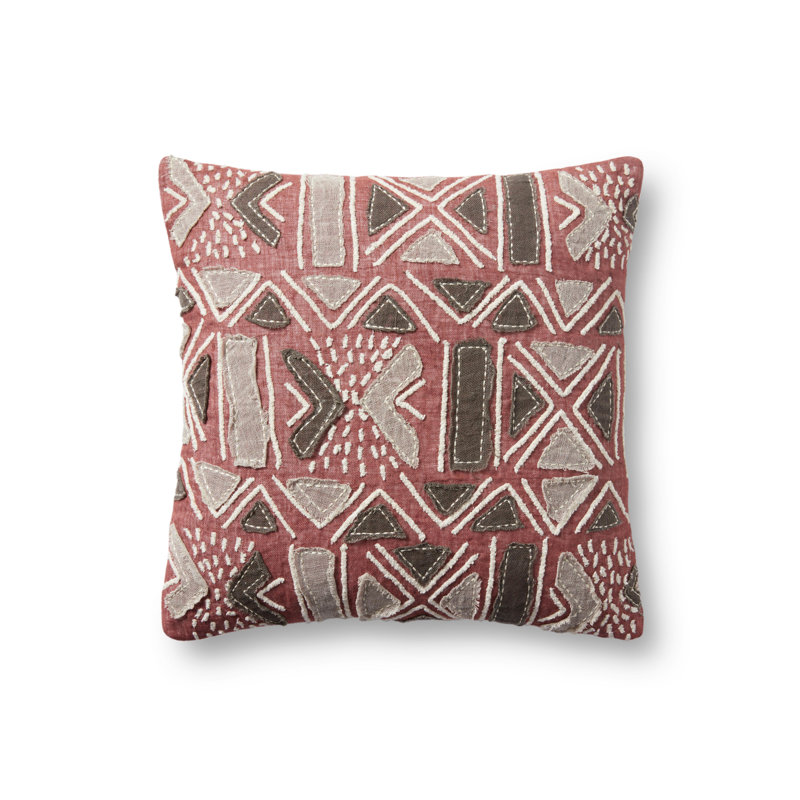 Rust and Multi Geometric Square Throw Pillow with Down Fill