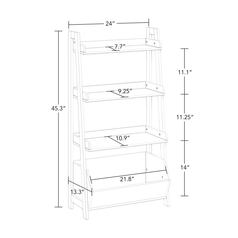 RiverRidge Amery 4-Tier 24in Ladder Shelf with Display Shelf and Storage Organizer Bin - White with 2 10" Floating Bookshelves