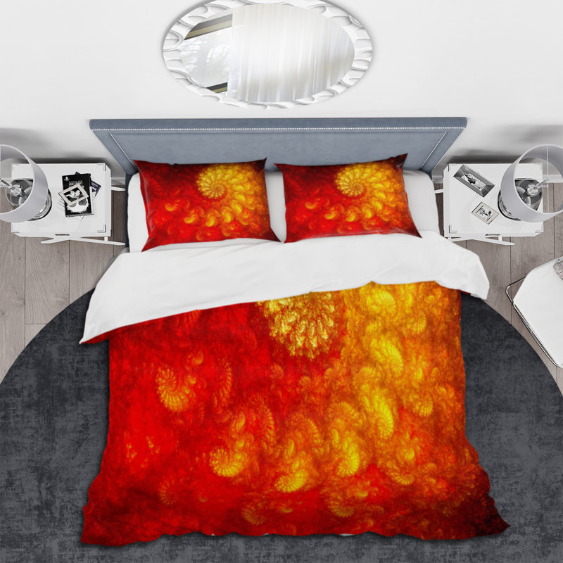 Orange et rouge Infinity Spiral - Ensemble de housse de couette moderne - Microfibre de polyester
