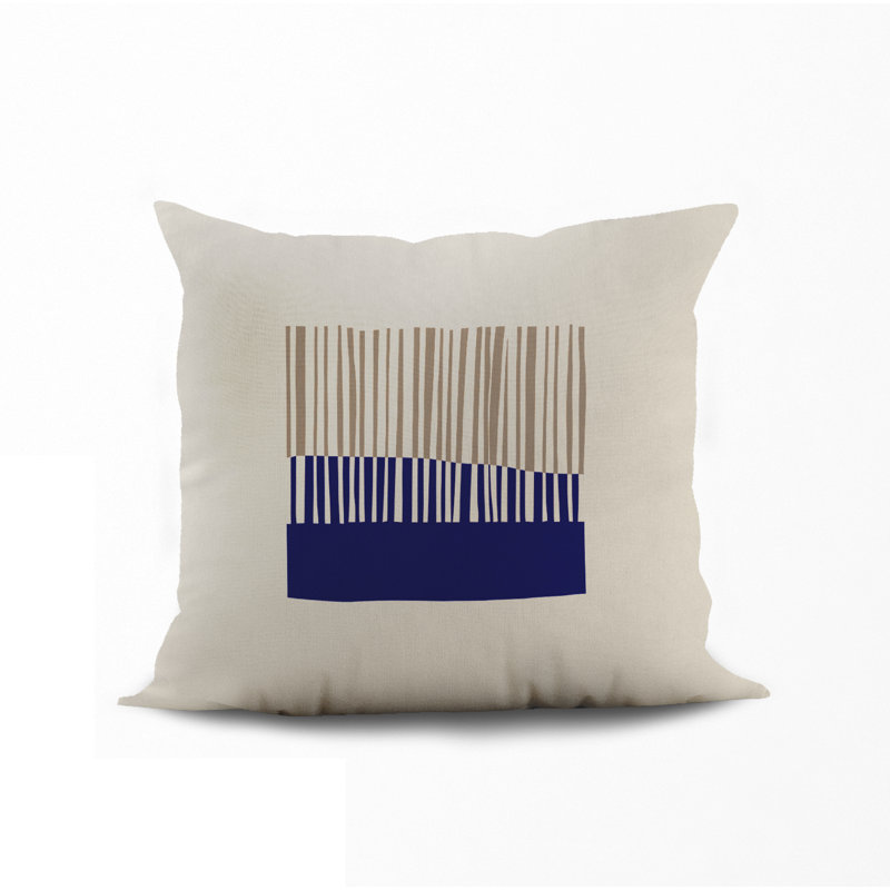 Jeté carré en polyester intérieur / extérieur, Beige/bleu marine, L 19 po x H 19 po
