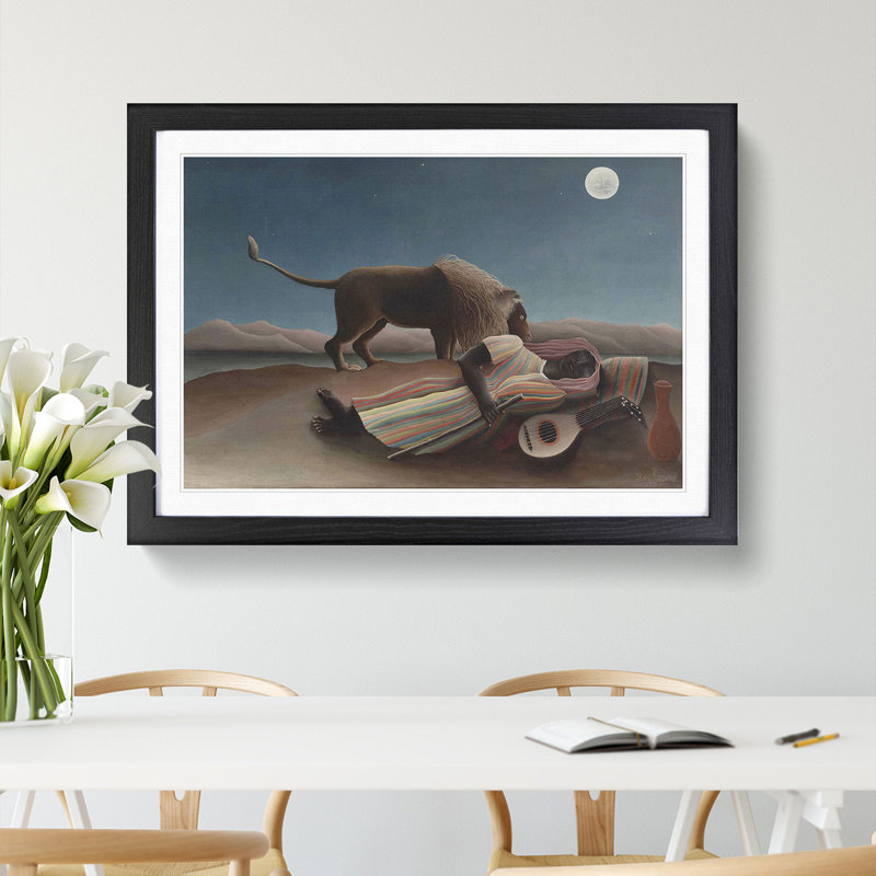 The Sleeping Gypsy by Henri Rousseau - Picture Frame Painting on MDF, 48cm H x 65cm W x 2cm D, Black Framed