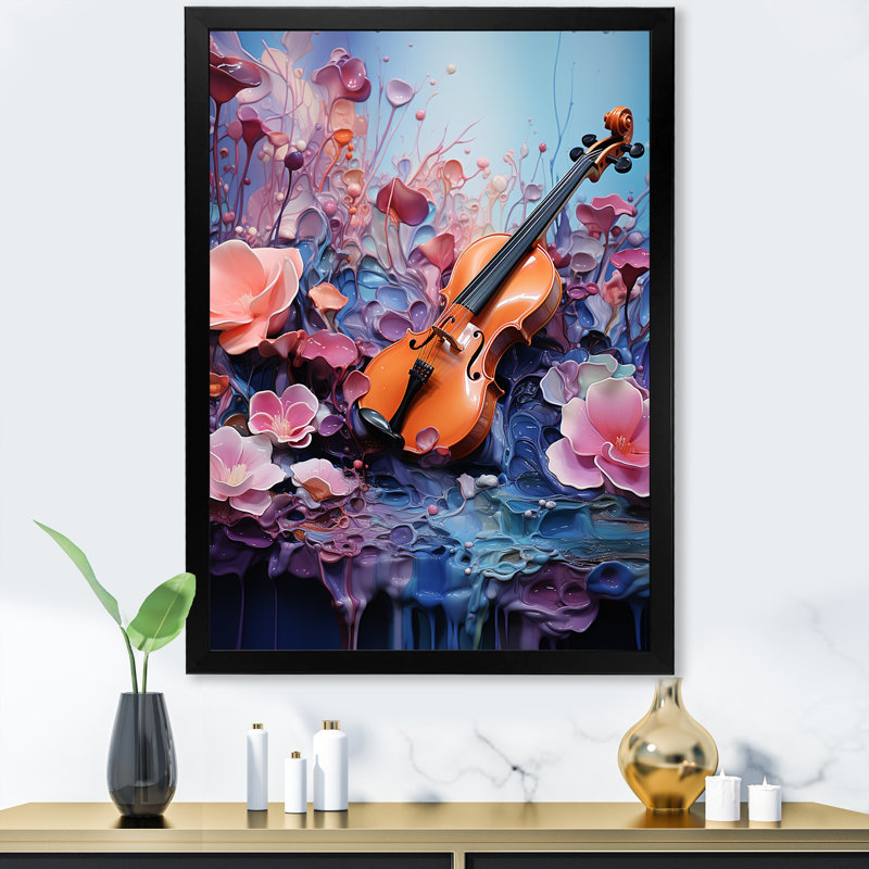 «Whimsical Violin Music Melody», reproduction sur toile, Cadre simple noir, H 32 po x l 24 po x P 1 po