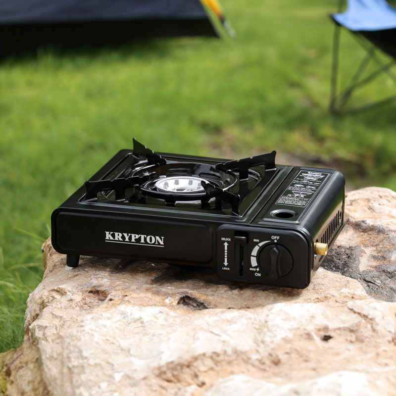 Krypton Portable Gas Stove - Stainless Steel Top, Dual Safety Valve, Over-Pressure Protection - Camping Stove - Plastic Case, Die-Cast Aluminium Burner, Butane Gas - Outdoor and Indoor