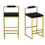 Tabouret de bar moderne à hauteur de comptoir en velours noir avec cadre moderne, or, rembourré, base, application multi-pièces-121107597-121107598
