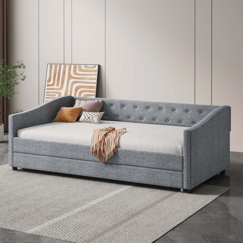 Luxurious Tufted Sofa Bed with Stylish Back Button and Wave Arms